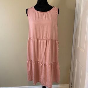 C & C California Dress Womens L Pink Tiered Sleeveless Beach Cottage